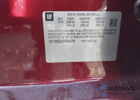 2015 Chevrolet Malibu 2Lt from USA, damaged, VIN 1G11D5SLXFF253791